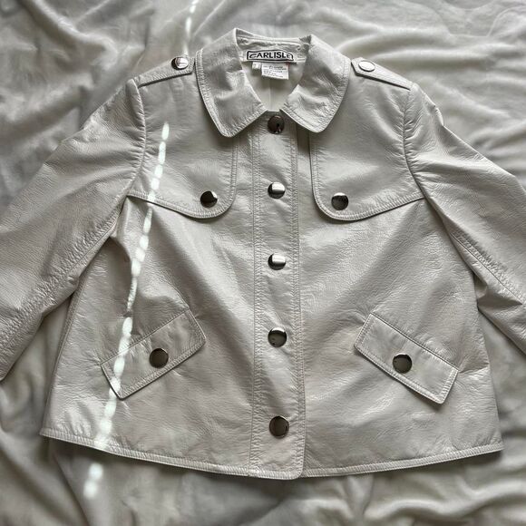 Vintage Y2K Carlisle white faux patent leather retro jacket size 2 - Picture 5 of 8